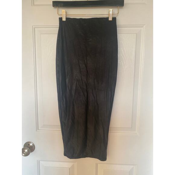 Naked Wardrobe Midi Skirt Bodycon Black Faux Leather Shiny size Small - Picture 1 of 5